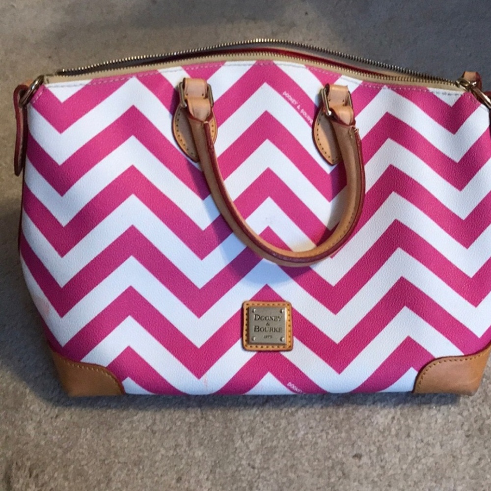 Dooney & Bourke Pink & White Zig Zag Satchel Purse